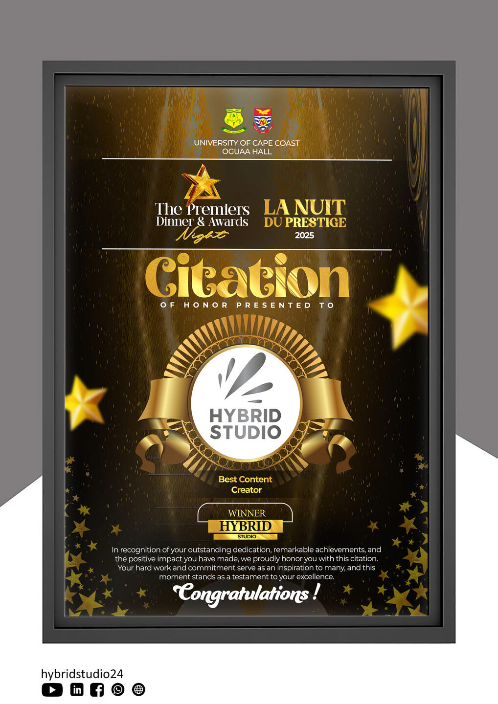 Citation of Honor-The Premiers Awards Night Best Content Creator Citation of Honor-The Premiers Awards Night Best Content Creator